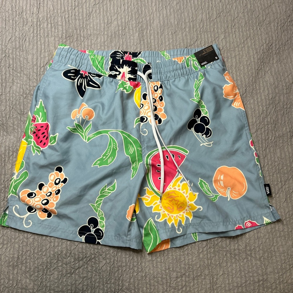 Vans Primary Volley Shorts Mens Small Blue Fruit Floral Print 17 Inch Outseam